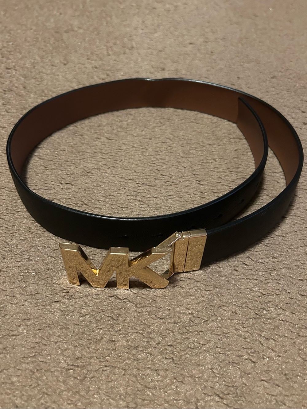 Michael Kors Reversible Black/Brown Logo Gold Buckle Leather Belt